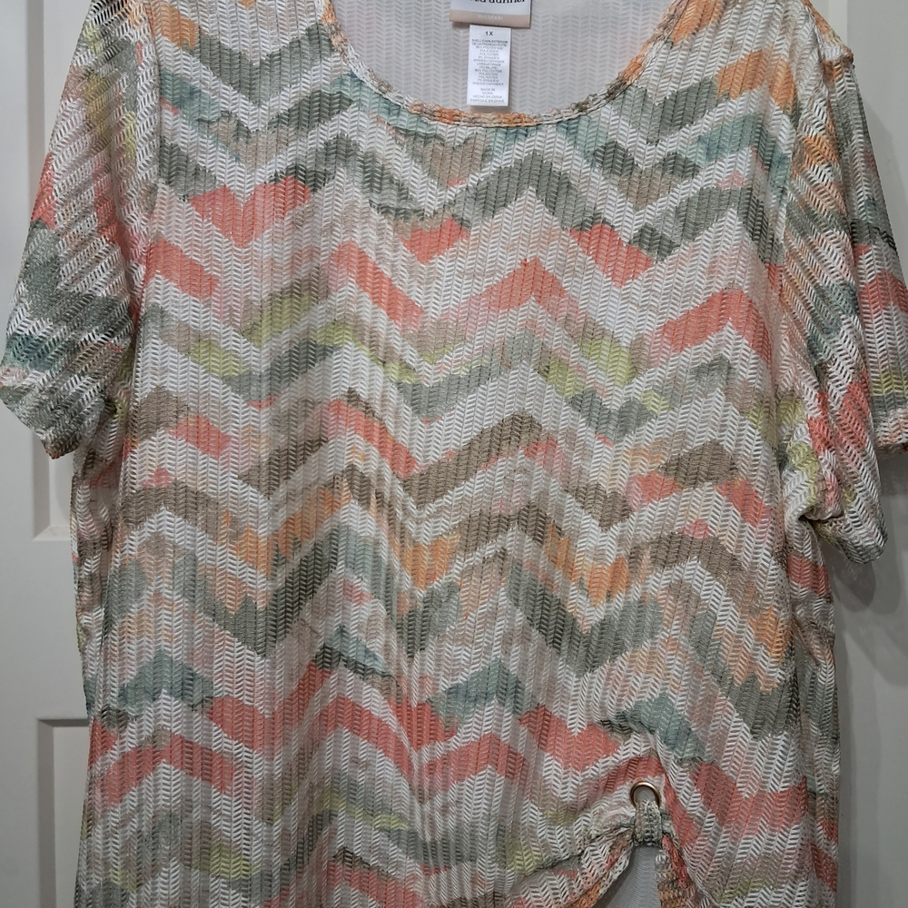 Alfred Dunner Pastel Chevron Short Sleeve Top